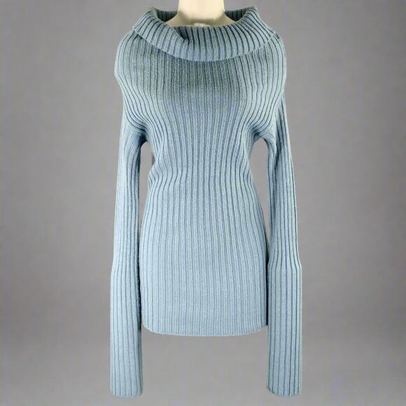 DOLCE & GABBANA Size 6 Blue Virgin Wool Blend Ribbed Sweater - Picture 1 of 6